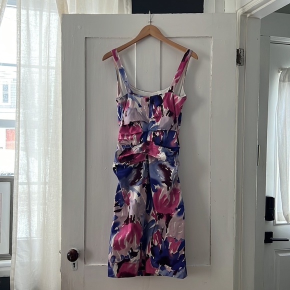 Suzi Chin for Maggy Boutique Midi Length Watercolor Floral Wiggle Dress Size 4 - Picture 6 of 6